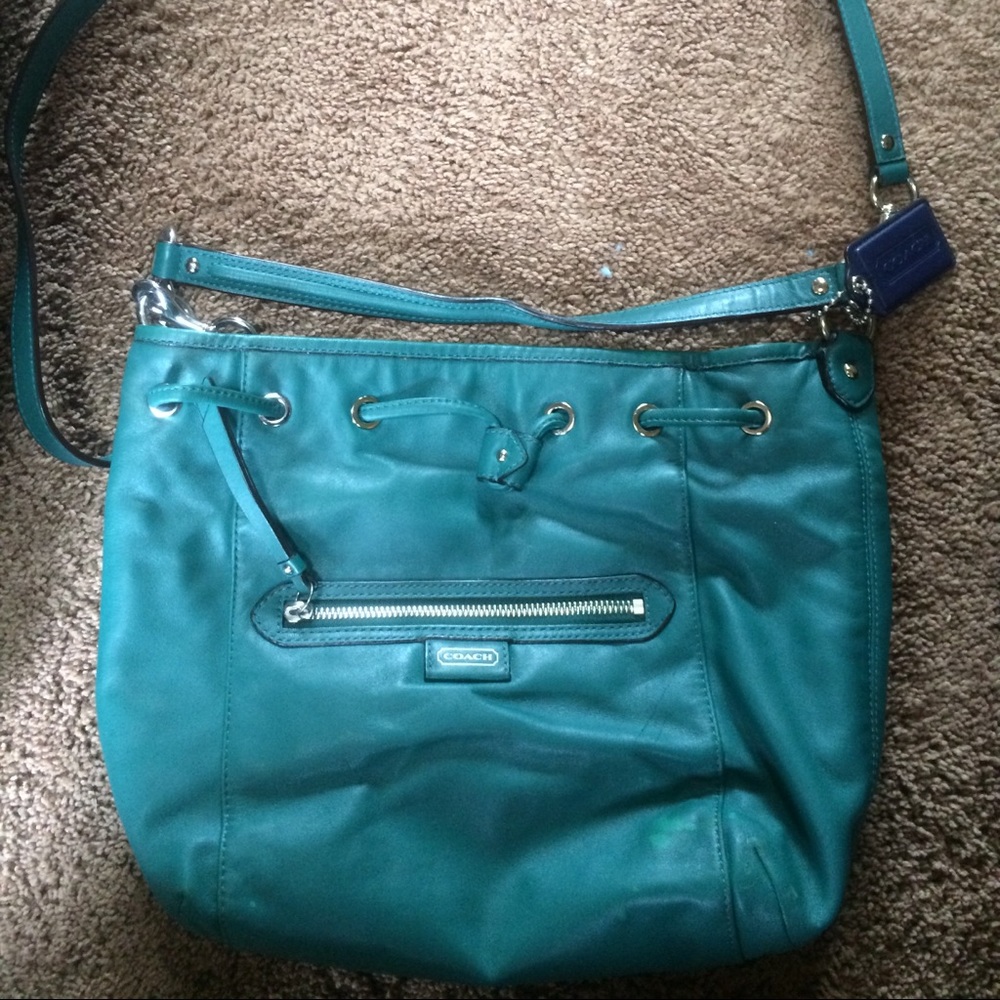 Coach teal/aqua crossbody satchel